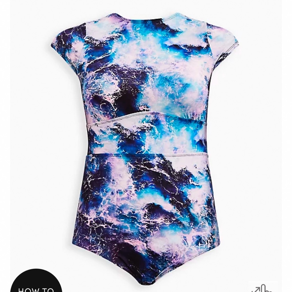 TORRID blue white pink ocean waves one piece swimsuit, 4X. - Picture 6 of 9